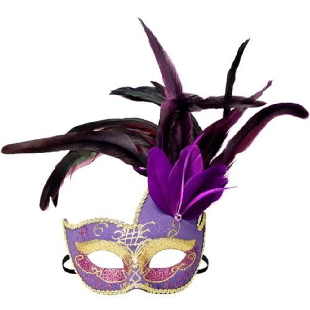 9881 Feather Masquerade Mask , Venetian Costume Party Mask, Halloween Mardi
